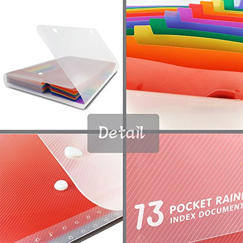 13 Pockets Portable File Folders, A4 Expanding Document Folder, Plastic Expandable Accordian Organizer