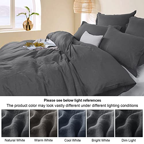 PHF 100 Linen Duvet Cover Set King, Washed Soft French Flax Linen