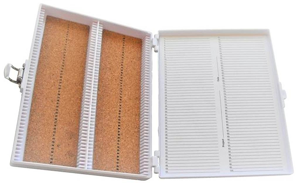 Heathrow Scientific HD15994E Microscope Slide Box, Cork Lined, 100 Place, 208 mm Length x 175 mm Width x 34 mm Height, White