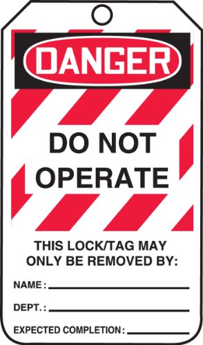Accuform Signs MLT406CTP Lockout Tag, Legend "DANGER DO NOT OPERATE", 5.75" Length x 3.25" Width x 0.010" Thickness, PF-Cardstock, Red/Black on White (Pack of 25)