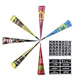 Oruuum India Tattoo Ointment Kit, Conical Temporary Art Tattoos Painting, 43pcs Free Tattoos Templet, Black2, Brown, Lake blue, Red, Rosy red, 6Pcs