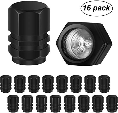 防塵 Oラバーリング付き ブラックステムカバー 空気保護 車 バイク 16個パック 漏れ防止 ビューティー タイヤバルブキャップ アウトドア耐候性 16個パック 軽量 B07y4stq2x 六角形 ユニバーサルアルミ合金ステムキャップ