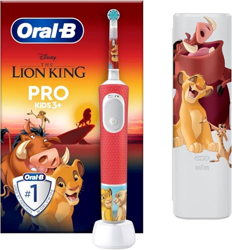 Oral-B Brosse Electrique A Dents Pro Kids Le Roi Lion Disney Pour Une Routine Dentaire Des Enfants De 3 Ans Et Plus, Brossette De Rechange Oral B Avec Tête Ronde Pour Un Brossage Doux, Etui De Voyage