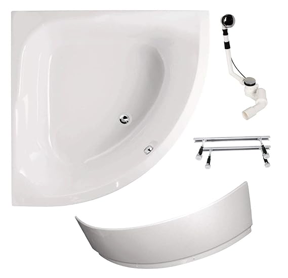 Calmwaters - Panasia - Eckbadewanne in 120 x 120 cm im Komplettset mit Schürze, Wannenfuß & Ablaufgarnitur - 99000047