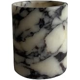 StonePlus Handmand Natural Marble with Holes Stone Vintage Kitchen Utensil Holder - 5.1" D X 6.3" H Kitchen Counter Organizers and Storage Tool Crock (Calacatta Purple Marble)