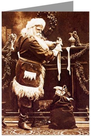 Black and White Victorian Christmas Santa Putting Toys in The Fireplace Stockings Vintage Holiday Greeting Cards Boxed Set