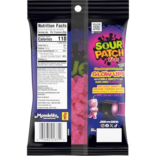 SOUR PATCH KIDS GLOW UPS STRAWBERRY-WATERMELON SOFT & CHEWY CANDY, 6.7 OZ
