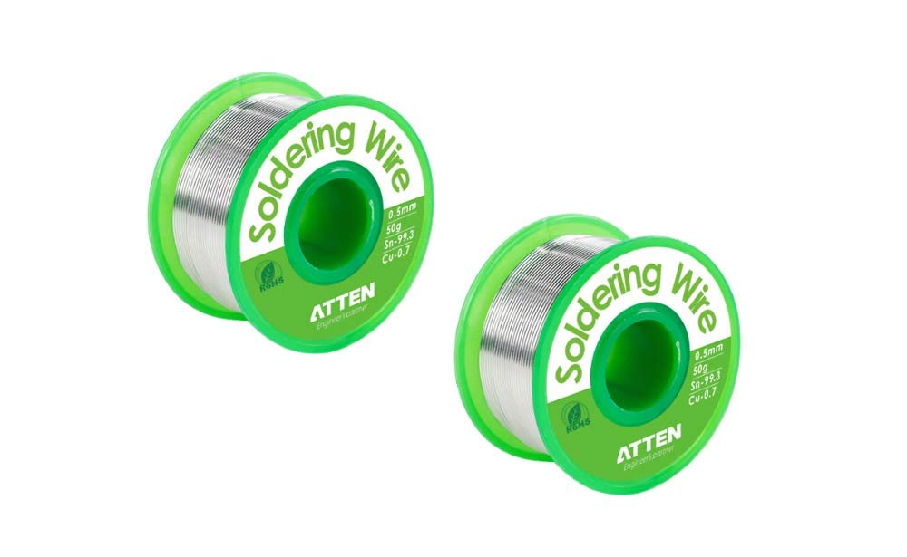 ATTEN Lead-Free Rosin Core Sn-99.3 Cu-0.7 Solder Soldering Wire, 0.8mm, 50g - Pack of 2