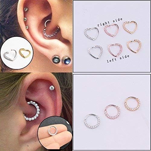 1piece Gold Plated Shine CZ Heart & Circle Body Piercing Jewelry Hoop Earring Helix Tragus Daith Cartilage Piercing