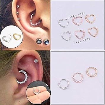 Achieer 1piece Gold Plated Shine Cz Heart Circle Body Piercing Jewelry Hoop Earring Helix Tragus Daith Cartilage Piercing
