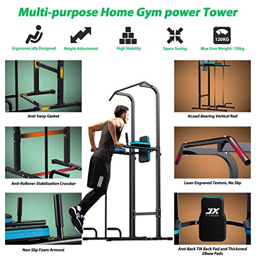 JXFITNESSPowerTowerAdjustableDipStationPullupBarPushUp