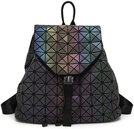 Orlyvrie women backpack Geometric Shoulder Student's School Bag Hologram Luminous backpack Laser silver baobao backpack logo bag Luminous NO1