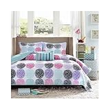 Full/queen Reversible Coverlet Set Pink Teal Purple Bedding Teen Girls Pillows