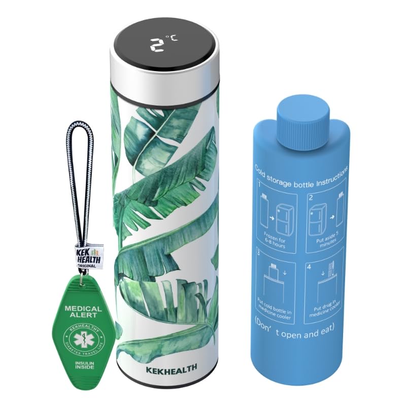 KEKHEALTH Smart 60H 3 Insulin Pens Cooler Travel Case Temp Display with QR Medical Travel Tag Medicine Cooler for Travel TSA Approved EpiPen Carry Case (Green)