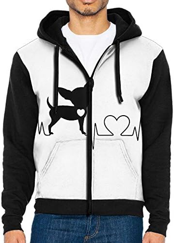 Dog Heartbeat Chihuahua Men's Casual Raglan Sleeve Hooded Hoodie Full-Zip Sweatshirt With Pocket