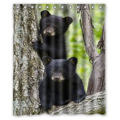 Garden Curtains Rustic Black Bear Cubs Waterproof Bathroom