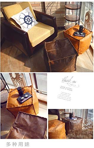 RISEON Boho Handmade Faux Leather Moroccan Pouf Footstool Ottoman Leather Poufs Unstuffed 17.7" x17.7" -Square Floor Cushion Footstool for Living Room, Bedroom and Under Desk (Yellow)
