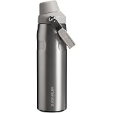 STANLEY IceFlow Fast Flow Bottle, 24 oz, Stainless Steel Ash | Angled Spout Lid | Lightweight and Leakproof for Travel and Sports | Easy Carry Handle | Insulated Stainless Steel | BPA-Free