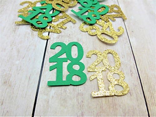 2018 Green and Glitter Gold Confetti, Graduation Confetti, High School Grad Party Decorations, 2018 College Kindergarten Graduation, Set of 60