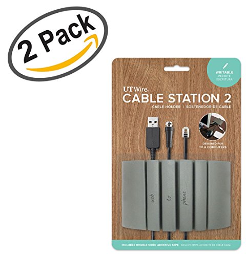 UT Wire UTW-CS04-GY Cable Station-2 Mountable Organizer, Writable Grey | 2pc Pack