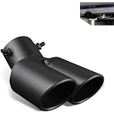 Hoiricn Dual Exhaust Tips, 2.5" Inlet Bevel Port Auto Exhaust Tip, Stainless Steel Double Outlet Car Muffler Tips, Universal Car Bending Accessories for Sedans SUVs Trucks (Black)