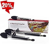 Kitchen Tongs Set Stainless Silicone Cooking Tongs - 3 piece Set of 7,9 and 12 inch Heat Resistant Locking Salad Tongs with Built-in Stand - A Serving and Feeding Set for BBQ,Grill,Salad,Cooking
