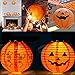Sumille 2 Pcs Halloween Pumpkin Lanterns 7.9inch 20cm LED 3D Jack O' Lantern Pumpkin Hanging Paper Lanterns for Halloween Indoor Outdoor Party Decoration, 7.9inch, Orange
