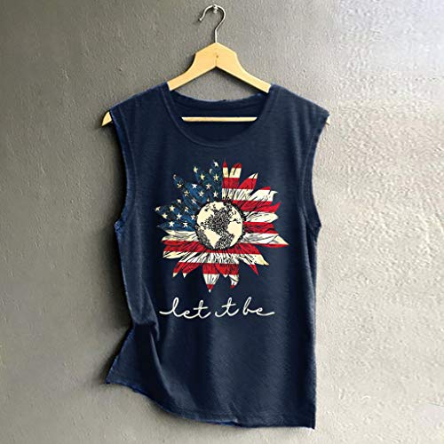 VEZAD Women's Sleeveless American Flag Print Tank Sport Pullover Tunic Top Blouse