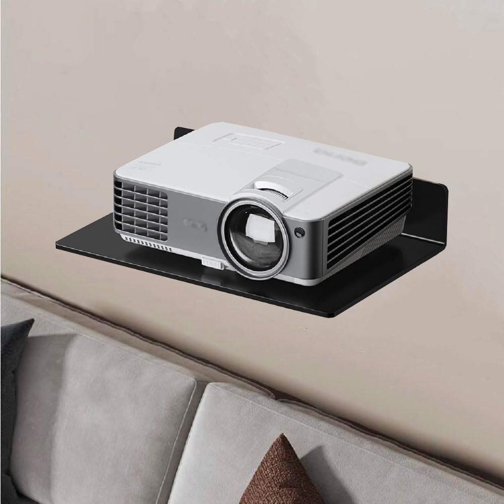 Floating shelf for projector，Projector wall mount - Holds up to DVD Component Shelf - Perfect for Projector, WiFi Router, Game Console and Cable Box, Speaker Wall Mount (Black)