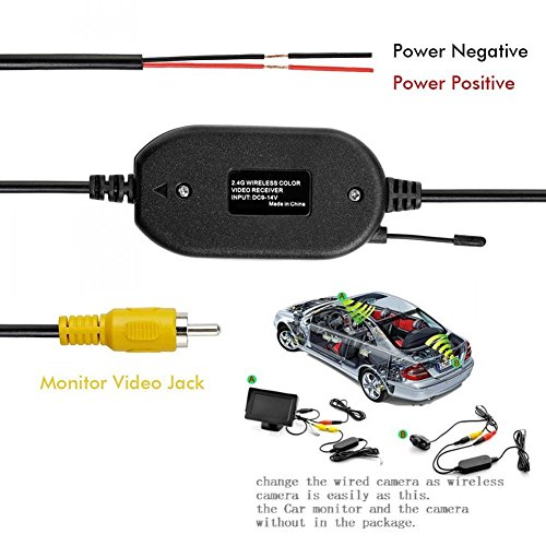 HonsCreat Universal 2.4G Wireless Color Video Transmitter and Receiver for The Vehicle Backup Camera or Front Car Camera Rear View Monitor