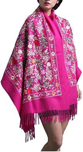 TLIH Women's Exotic Design Wool Blend Delicate Embroidered Soft Scarf Wrap Shawl Rosy