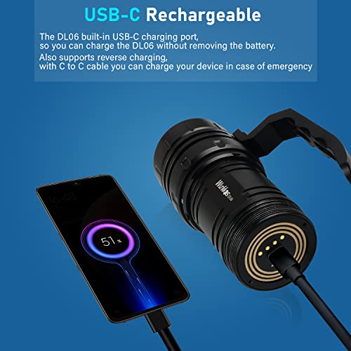 Wurkkos DL06 15000 Lumens Rechargeable Diving Light 6 LED XHP50.2 Powerful Underwater Flashlight with Charger Built-in USB-C Charging Port, 3 x 5000mAh Power Supply