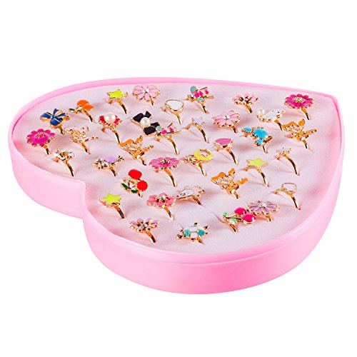 image for Deoot 36 Pieces Children Kids Little Girl Adjustable Jewelry Rings in 