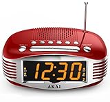 Akai Retro Style Radio Alarm Clock, Red (CE1500R)