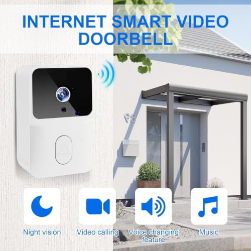 Genérico Wireless Video Doorbell with 2.4GHz WiFi, HD Video Doorbell Smart Door Bell with Camera, Night Vision, Two-Way Audio, Easy Installation by App Own Account