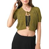 Women’s Crochet Cardigan Small Size | light weight Short Sleeve Cardigan For Women | Beautiful Olive Color with Viscose & Nylon Fabric Blend | Front Bow Tie Closure For Casual Wear & More
