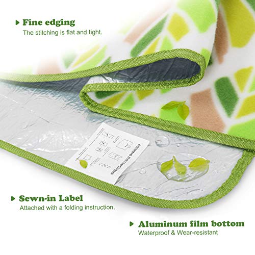 WolfWise 79"x79" XXL Picnic Blanket Extra Large Fleece Beach Mat with Waterproof Backing Anti Sand, Green Leaves