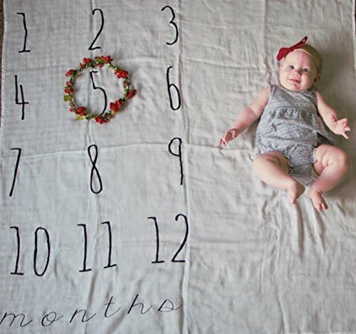 Month to Month Blanket with Red Flower Wreath bundle. 47" x 47" soft muslin swaddle. Perfect gift for baby showers or expecting moms!