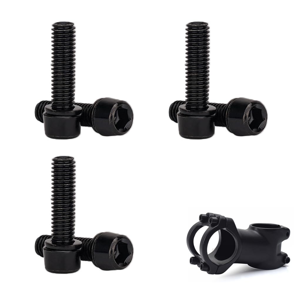 HUSABEJAIN 6 PCS Bicycle Stem Bolts M5 x 18mm Bike Stem Fixed Screws with Washers Handlebar Stem Screws Bike Disc Brake Caliper Bolts for Mountain Road Bicycle (Black)
