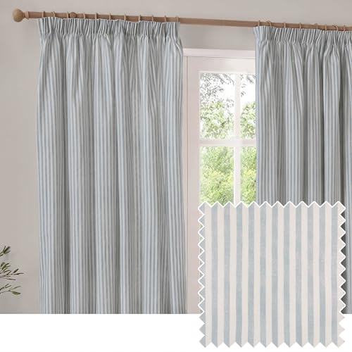 furn. Yard Hebden Verdunkelungs Bleistiftfalte Vorhangpaar – Ultraweiche Baumwollgefuetterte Gestreifte Vorhaenge (Mineral – 168x137cm)
