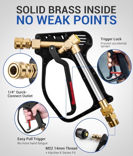 MEKOH Stubby Pressure Washer Gun for Karcher K2, K3, K4, K5, K7, High Power Washer Car Wash Gun with Quick Release, Short Trigger Pressure Washer Pistol with Nozzle, 1/4” Quick Connect Jet Wash Gun
