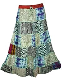 Womens Patchwork Skirts Artistically Inspired Flowy Vintage Ethnic Printed Long Skirts
