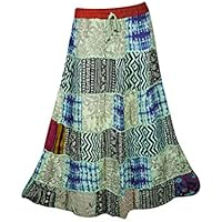 Mogul Interior Womens Patchwork Skirts Artistically Inspired Flowy Vintage Ethnic Printed Long Skirts