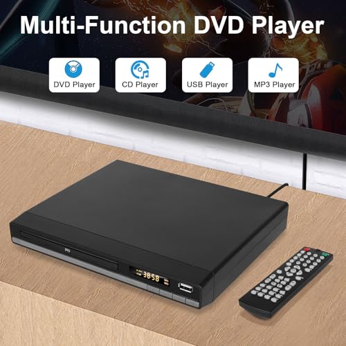 Compact HD DVD Player for TV HDMI AV Output with Cable Included, 1080P DVD-CD Player with USB Input, All Regions Free, Error Correction, Integrated PAL NTSC System (Black DVD-168)
