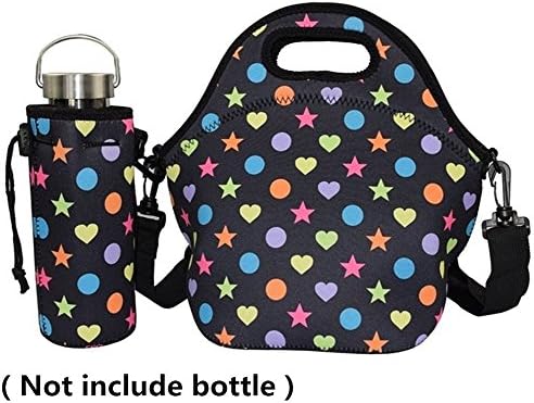 Case Wonder Neoprene Insulated Lunch Tote Reusable Washable Foldable Gourmet Lunch Bags Pouch Cooler with Detachable Adjustable Shoulder Strap for Kids Girls Women Work School(Black Star Set)