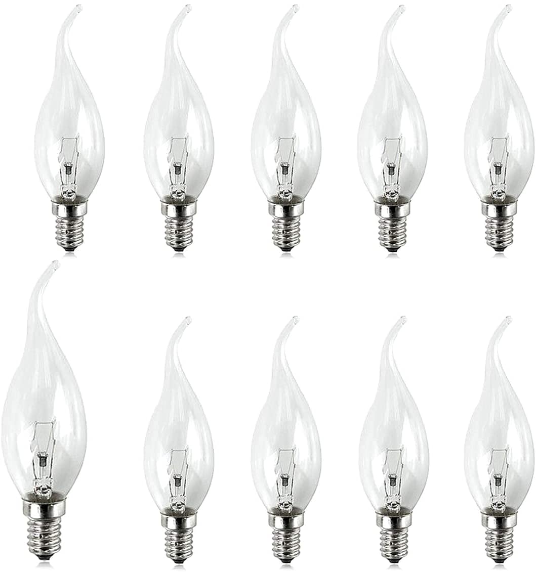 KOR 10 Pack Small Screw Candle Bulbs Bent Tip 40Ẉ Clear Edison Screw Candle Bulb SES /e14, 240V