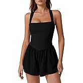QINSEN Women's Square Neck Sleeveless Romper Jumpsuit Casual Summer One Piece Outfit with Pocket