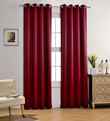 MYSKY HOME Solid Grommet top Thermal Insulated Window Blackout Curtains for Living Room, 52 x 84 Inch, Burgundy, 1 Panel