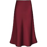Modegal Women's Satin High Waist Hidden Elasticized Waistband Flared Casual A Line Midi Skirt