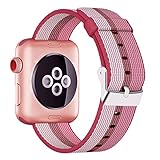 Yichan Woven Nylon Fabric Wrist Strap Replacement Band with Classic Square Stainless Steel Buckle for Apple Watch iWatch Series 1 / 2 / 3,Sport & Edition,38mm,Berry